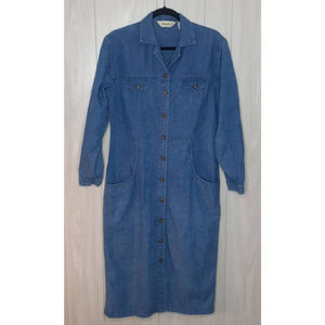 Ladies Eddie Bauer Long Sleeve Denim Dress Size Small Front Pockets